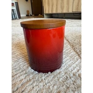 Le Creuset Cerise Red Stoneware Canister with Wooden Lid Storage Jar New